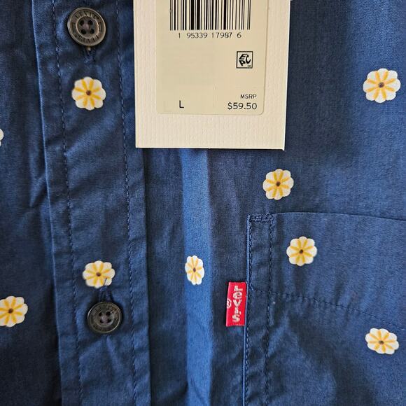 Levi's Floral Button Up Long Sleeve Shirt Blue White Large - Picture 4 of 8